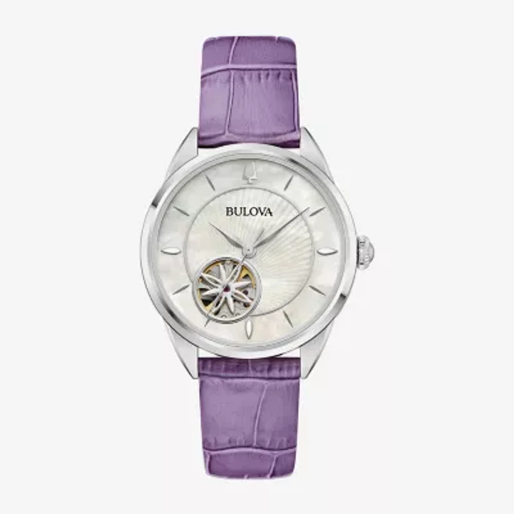 Bulova Sutton Womens Automatic Purple Leather Strap Watch 96l339