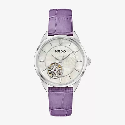 Bulova Sutton Womens Automatic Purple Leather Strap Watch 96l339