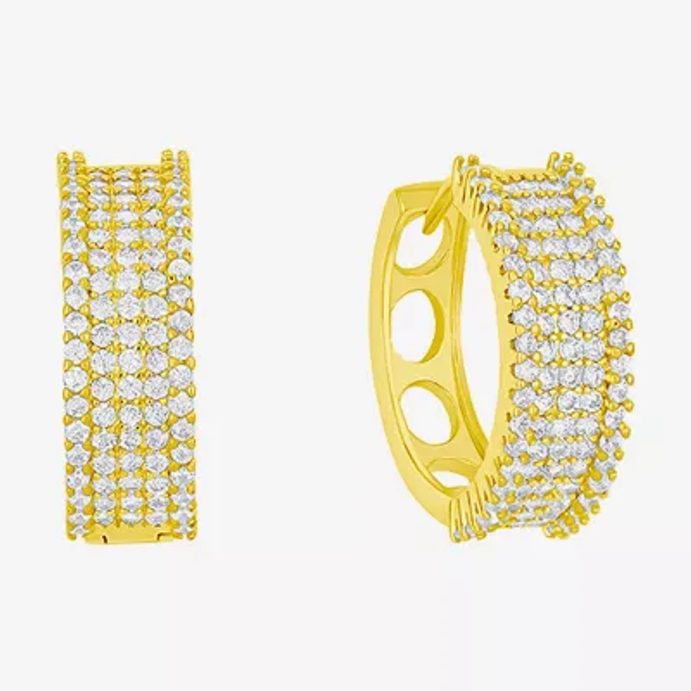 Sparkle Allure Cubic Zirconia 14K Gold Over Brass Hoop Earrings