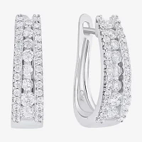 Sparkle Allure Cubic Zirconia Pure Silver Over Brass Hoop Earrings