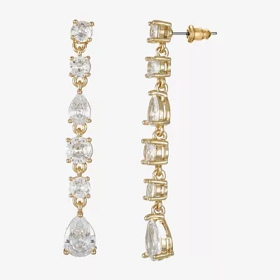 Sparkle Allure Cubic Zirconia 14K Gold Over Brass Round Drop Earrings