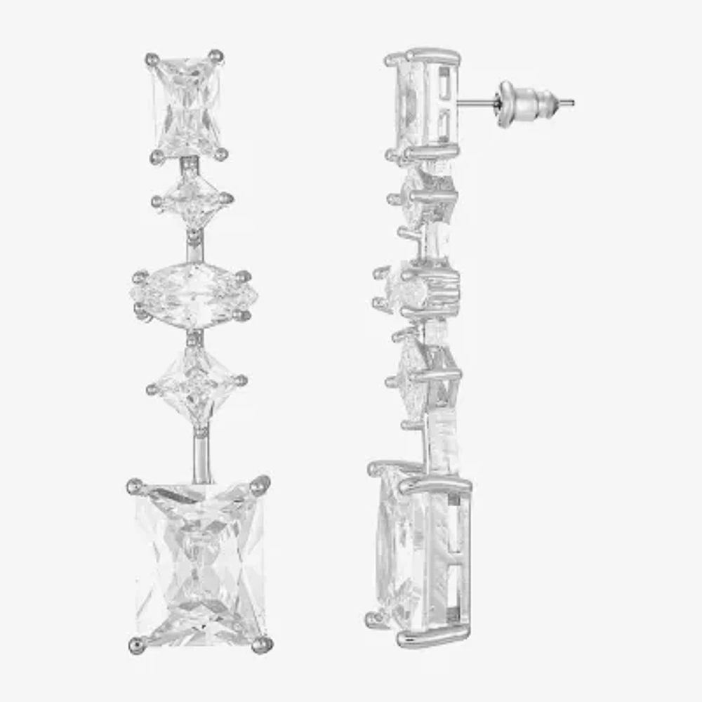 Sparkle Allure Cubic Zirconia Pure Silver Over Brass Rectangular Square Drop Earrings
