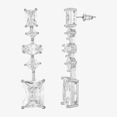 Sparkle Allure Cubic Zirconia Pure Silver Over Brass Rectangular Square Drop Earrings