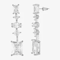 Sparkle Allure Cubic Zirconia Pure Silver Over Brass Rectangular Square Drop Earrings