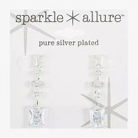 Sparkle Allure Cubic Zirconia Pure Silver Over Brass Rectangular Square Drop Earrings