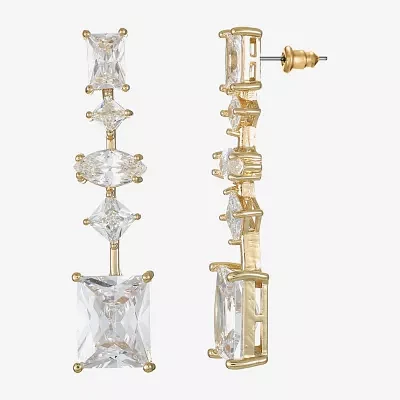 Sparkle Allure Cubic Zirconia 14K Gold Over Brass Rectangular Square Drop Earrings