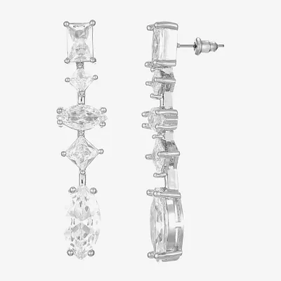Sparkle Allure Cubic Zirconia Pure Silver Over Brass Rectangular Square Drop Earrings