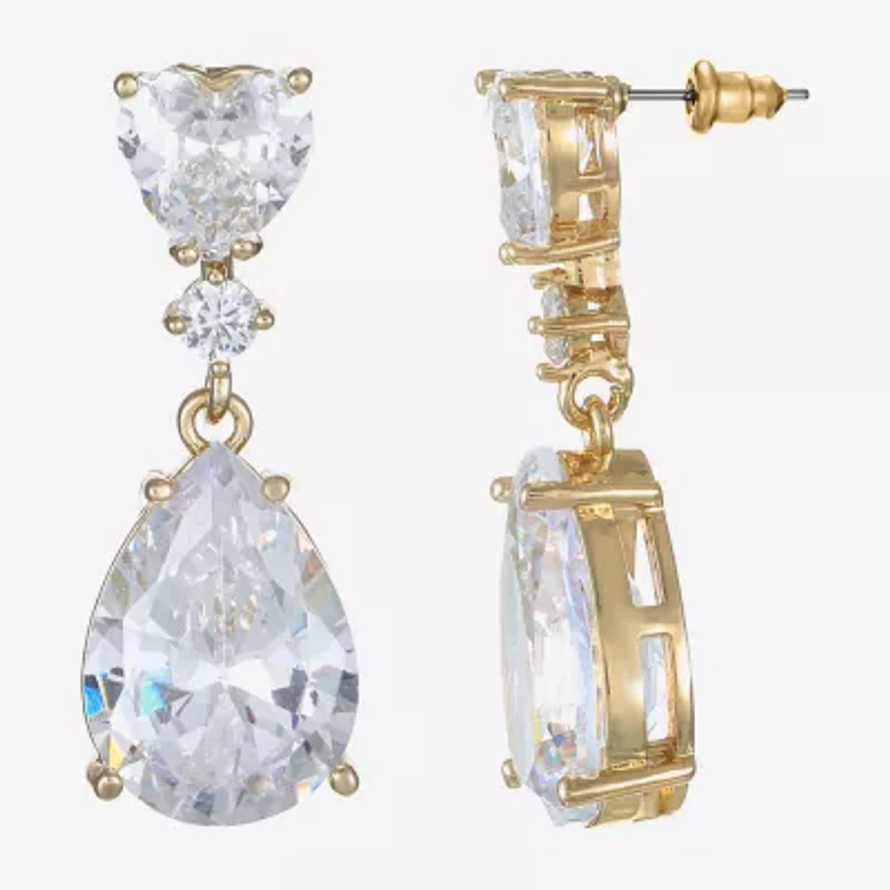 Sparkle Allure Cubic Zirconia 14K Gold Over Brass Heart Round Drop Earrings