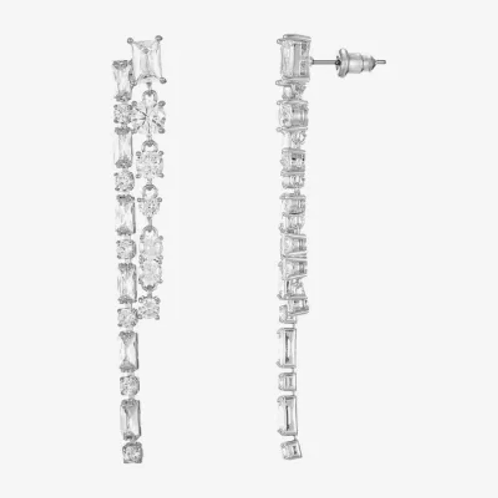 Sparkle Allure Cubic Zirconia Pure Silver Over Brass Rectangular Round Drop Earrings