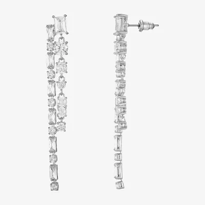 Sparkle Allure Cubic Zirconia Pure Silver Over Brass Rectangular Round Drop Earrings