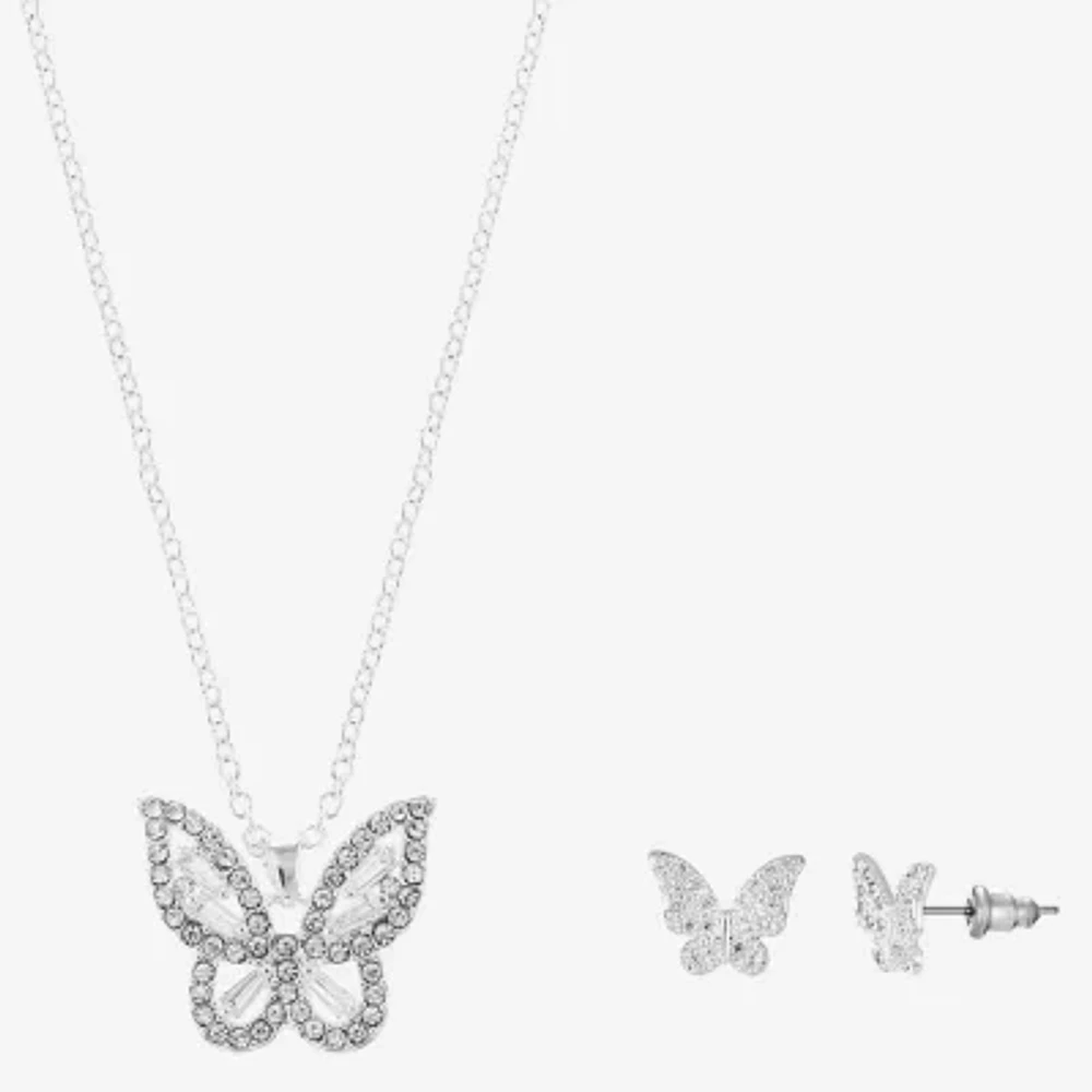 Sparkle Allure Light Up Box 2-pc. Cubic Zirconia Pure Silver Over Brass Butterfly Jewelry Set