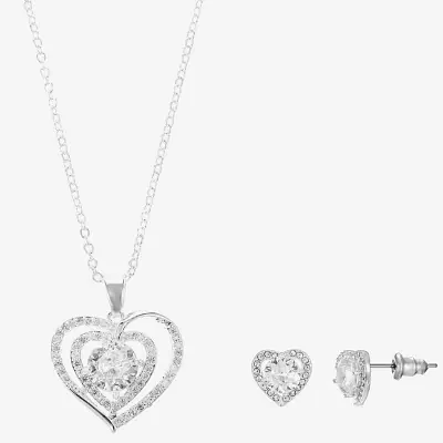 Sparkle Allure Light Up Box 2-pc. Cubic Zirconia Pure Silver Over Brass Heart Jewelry Set