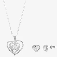 Sparkle Allure Light Up Box 2-pc. Cubic Zirconia Pure Silver Over Brass Heart Jewelry Set