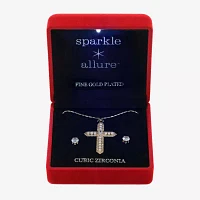 Sparkle Allure Light Up Box 2-pc. Cubic Zirconia Simulated Pearl 14K Gold Over Brass Cross Jewelry Set