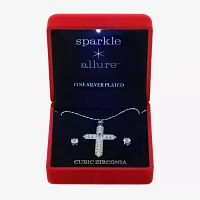 Sparkle Allure Light Up Box 2-pc. Cubic Zirconia Simulated Pearl Pure Silver Over Brass Cross Jewelry Set