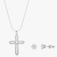 Sparkle Allure Light Up Box 2-pc. Cubic Zirconia Simulated Pearl Pure Silver Over Brass Cross Jewelry Set