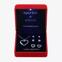 Sparkle Allure Light Up Box 4-pc. Cubic Zirconia Simulated Pearl Pure Silver Over Brass Heart Jewelry Set