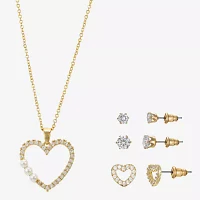 Sparkle Allure Light Up Box 4-pc. Cubic Zirconia Simulated Pearl 14K Gold Over Brass Heart Jewelry Set