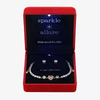 Sparkle Allure Light Up Box Pink Cubic Zirconia Gold Tone 14K Gold Over Brass Heart 2-pc. Jewelry Set