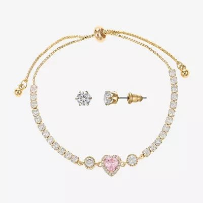 Sparkle Allure Light Up Box Pink Cubic Zirconia Gold Tone 14K Gold Over Brass Heart 2-pc. Jewelry Set