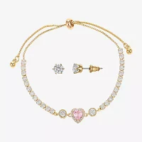 Sparkle Allure Light Up Box Pink Cubic Zirconia Gold Tone 14K Gold Over Brass Heart 2-pc. Jewelry Set