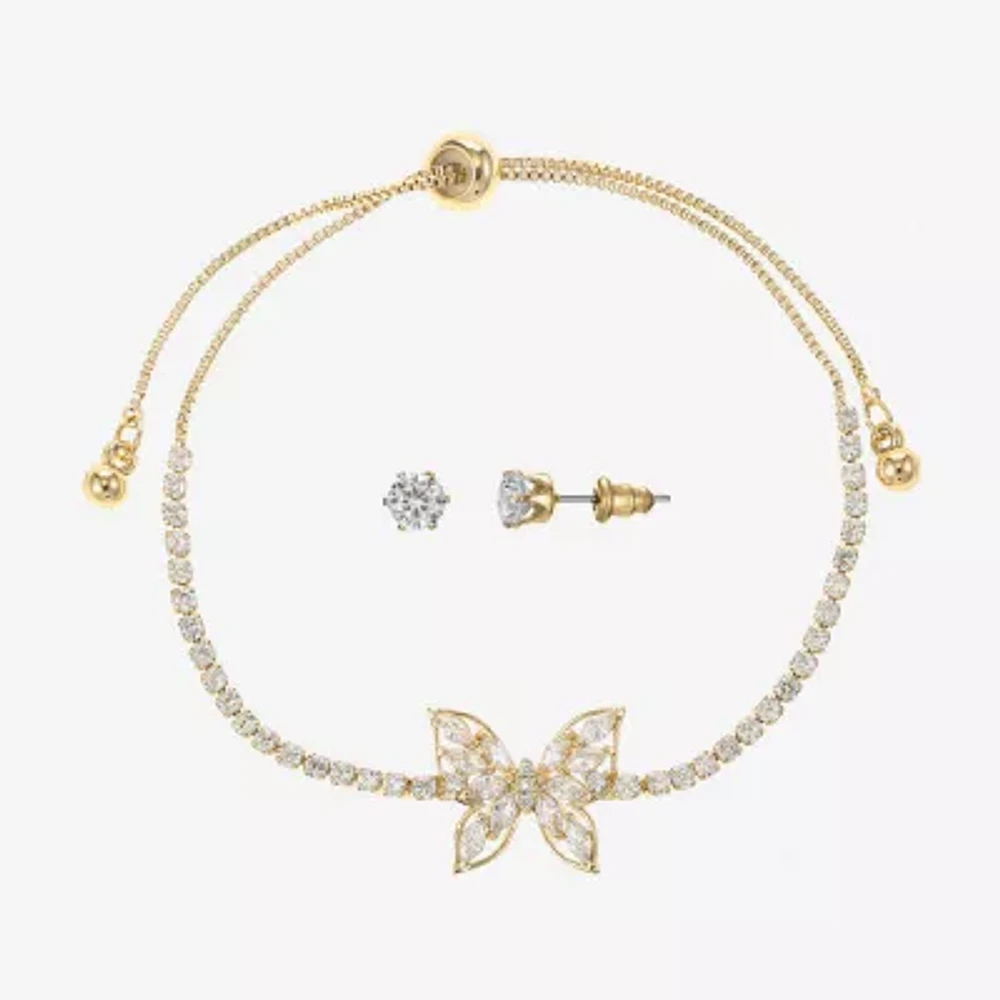Sparkle Allure Light Up Box 2-pc. Cubic Zirconia 14K Gold Over Brass Butterfly Jewelry Set