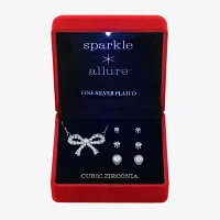 Sparkle Allure Light Up Box 4-pc. Cubic Zirconia Simulated Pearl Pure Silver Over Brass Bow Jewelry Set