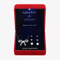 Sparkle Allure Light Up Box 4-pc. Cubic Zirconia Simulated Pearl 14K Gold Over Brass Bow Jewelry Set