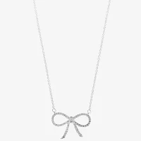 Sparkle Allure Cubic Zirconia Pure Silver Over Brass 18 Inch Cable Bow Pendant Necklace