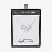 Sparkle Allure Cubic Zirconia Pure Silver Over Brass 18 Inch Cable Bow Pendant Necklace