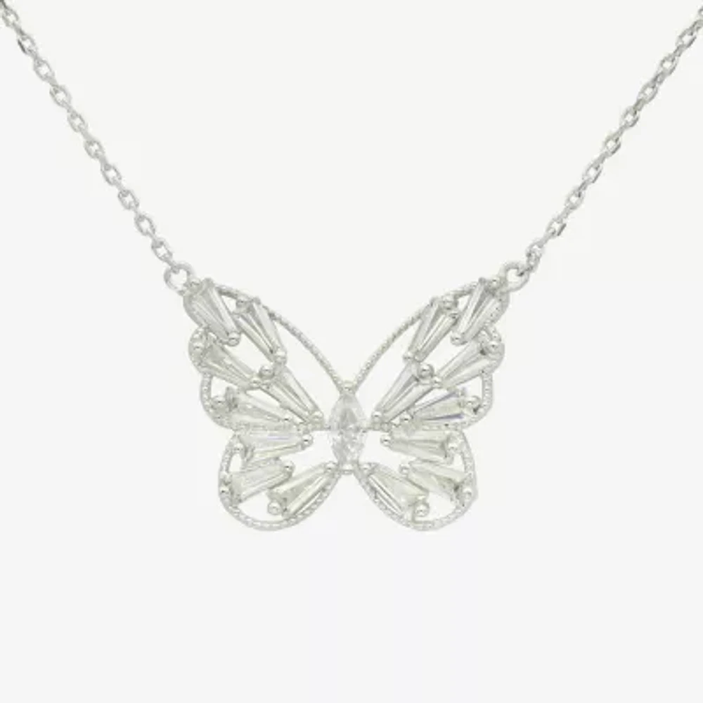 Sparkle Allure Cubic Zirconia Pure Silver Over Brass 16 Inch Cable Butterfly Pendant Necklace