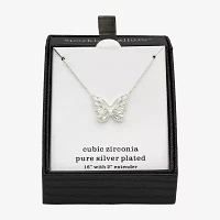 Sparkle Allure Cubic Zirconia Pure Silver Over Brass 16 Inch Cable Butterfly Pendant Necklace