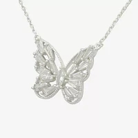 Sparkle Allure Cubic Zirconia Pure Silver Over Brass 16 Inch Cable Butterfly Pendant Necklace