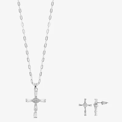 Sparkle Allure 2-pc. Cubic Zirconia Pure Silver Over Brass Cross Jewelry Set