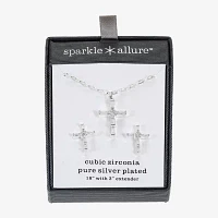 Sparkle Allure 2-pc. Cubic Zirconia Pure Silver Over Brass Cross Jewelry Set