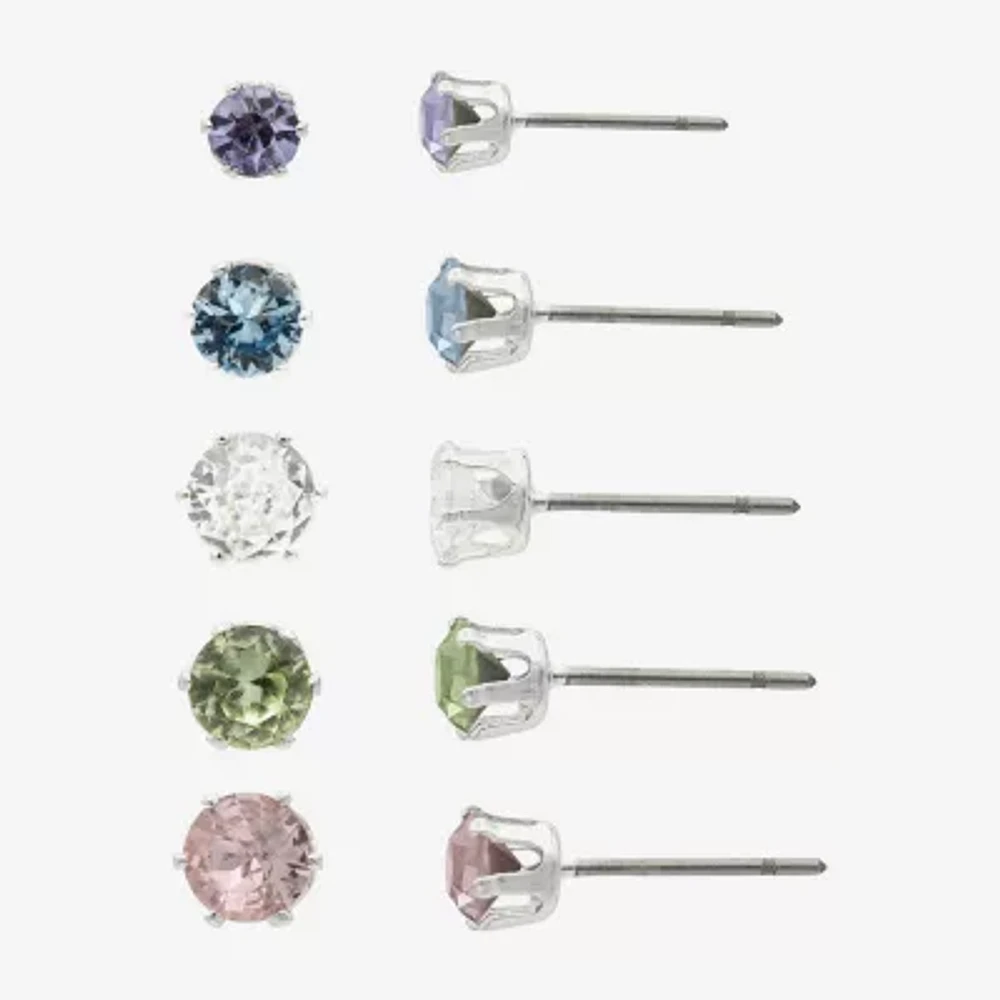 Sparkle Allure 5 Pair Crystal Round Earring Set