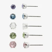 Sparkle Allure 5 Pair Crystal Round Earring Set
