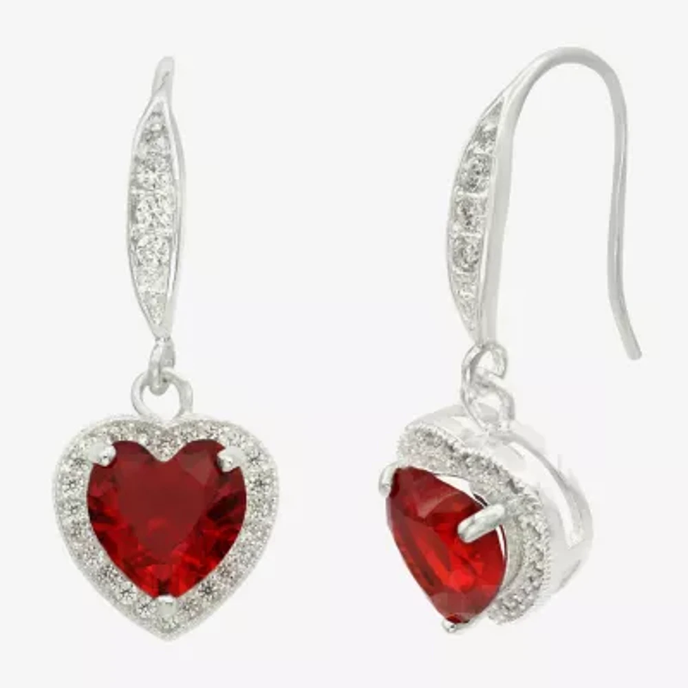 Sparkle Allure Red Crystal Pure Silver Over Brass Heart Drop Earrings