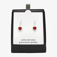 Sparkle Allure Red Crystal Pure Silver Over Brass Heart Drop Earrings