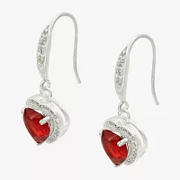 Sparkle Allure Red Crystal Pure Silver Over Brass Heart Drop Earrings