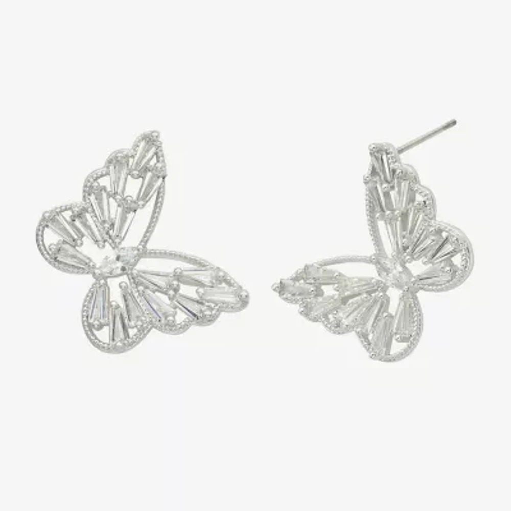 Sparkle Allure Cubic Zirconia Pure Silver Over Brass 22.2mm Butterfly Stud Earrings