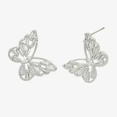 Sparkle Allure Cubic Zirconia Pure Silver Over Brass 22.2mm Butterfly Stud Earrings