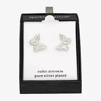 Sparkle Allure Cubic Zirconia Pure Silver Over Brass 22.2mm Butterfly Stud Earrings