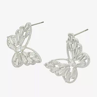 Sparkle Allure Cubic Zirconia Pure Silver Over Brass 22.2mm Butterfly Stud Earrings