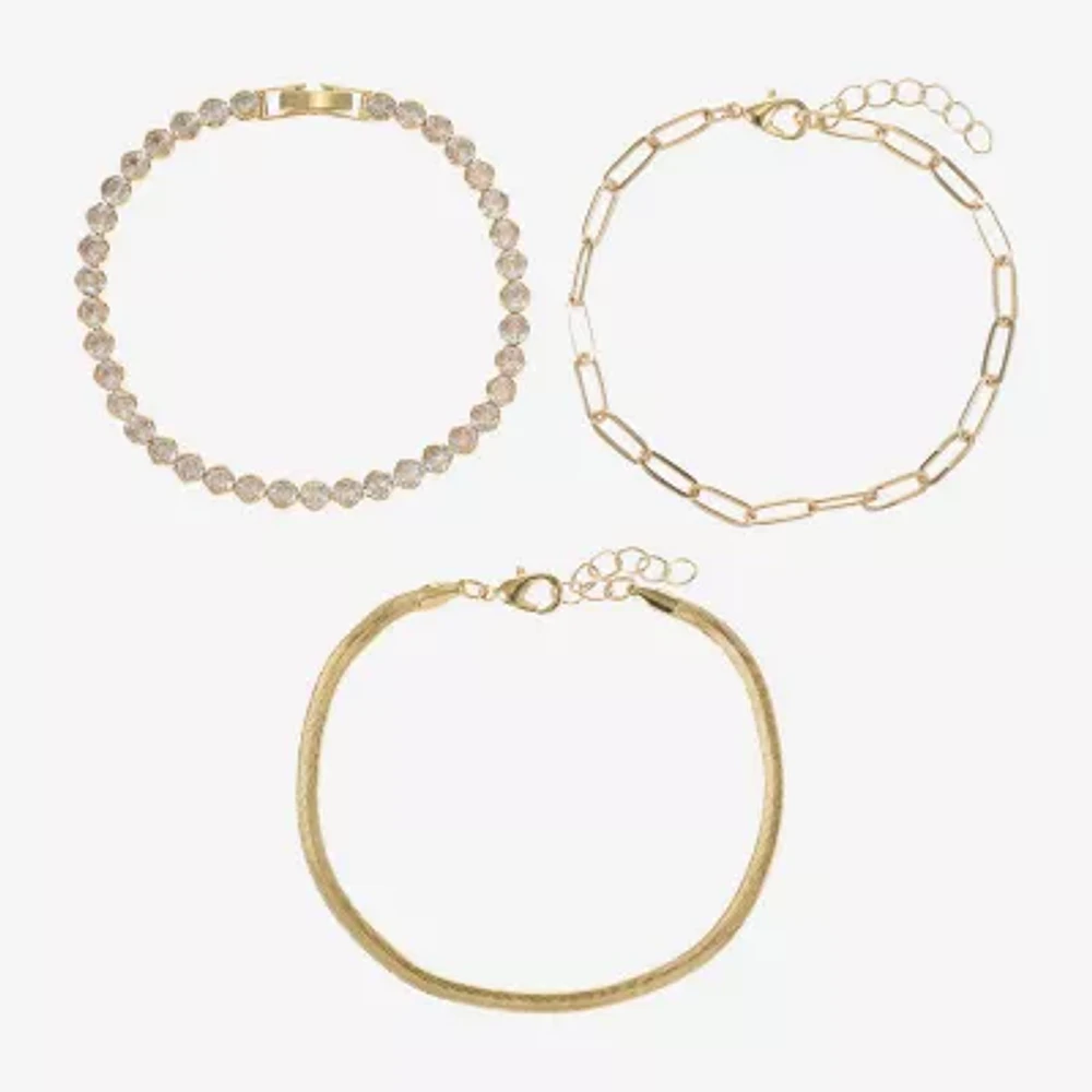 Sparkle Allure Cubic Zirconia 14K Gold Over Brass 7.5 Inch Paperclip Bracelet Set