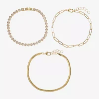 Sparkle Allure Cubic Zirconia 14K Gold Over Brass 7.5 Inch Paperclip Bracelet Set