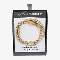Sparkle Allure Cubic Zirconia 14K Gold Over Brass 7.5 Inch Paperclip Bracelet Set
