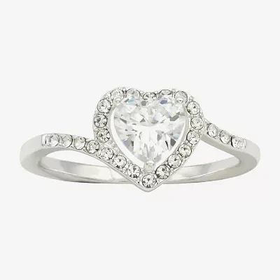 Sparkle Allure Cubic Zirconia Pure Silver Over Brass Heart Halo Cocktail Ring