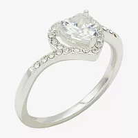 Sparkle Allure Cubic Zirconia Pure Silver Over Brass Heart Halo Cocktail Ring