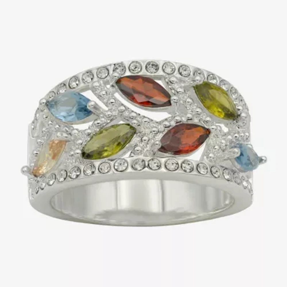 Sparkle Allure Crystal Pure Silver Over Brass Cocktail Ring